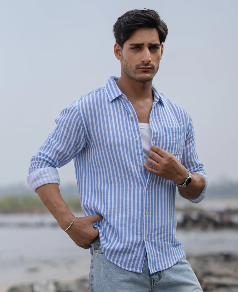 Blue Double Cloth Stripe Shirt - Image 4