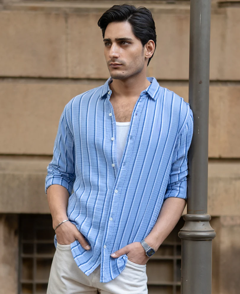 Blue Double Cloth Striped Shirt - Image 2