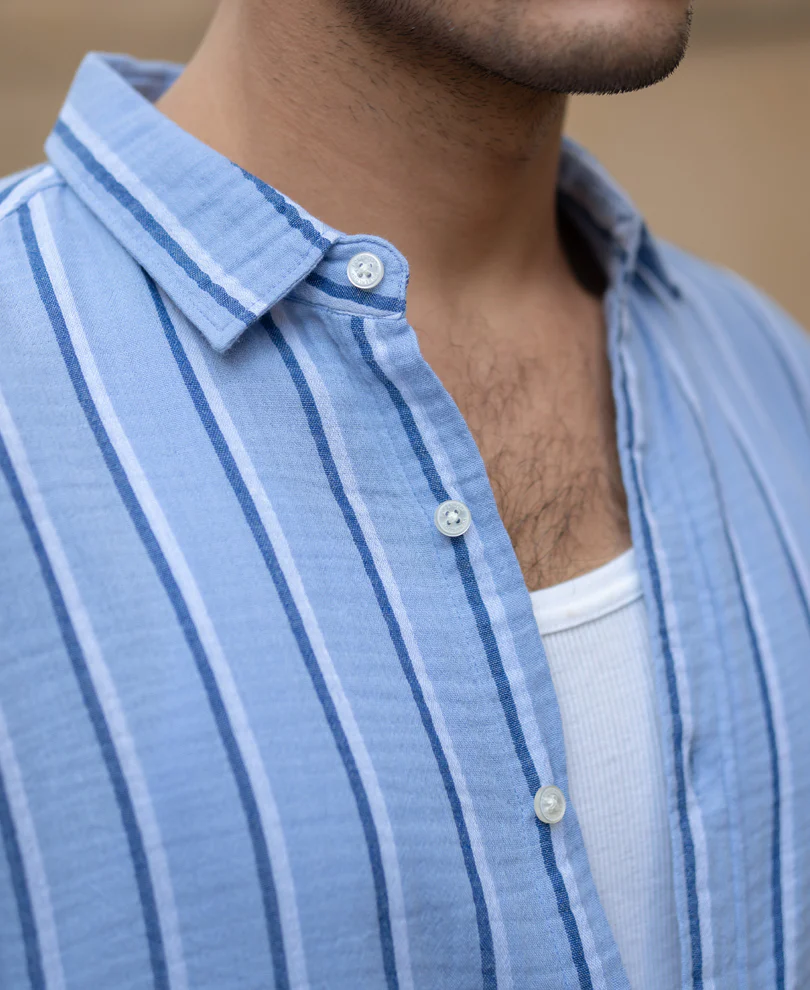 Blue Double Cloth Striped Shirt - Image 5