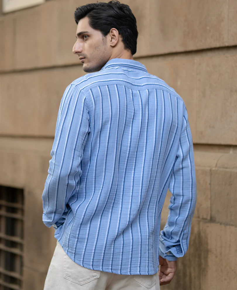 Blue Double Cloth Striped Shirt - Image 6