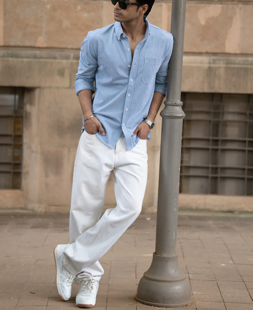 Blue Knitted Button Down Shirt - Image 7