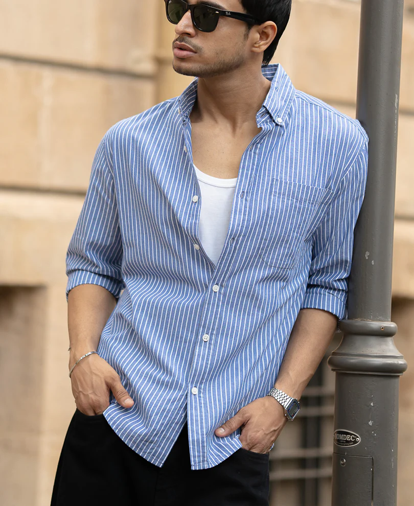 Blue Lightweight Striped Shirt - Image 2
