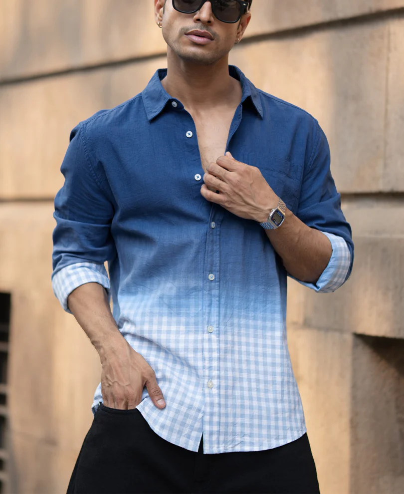 Blue Ombre Checked Shirt - Image 2