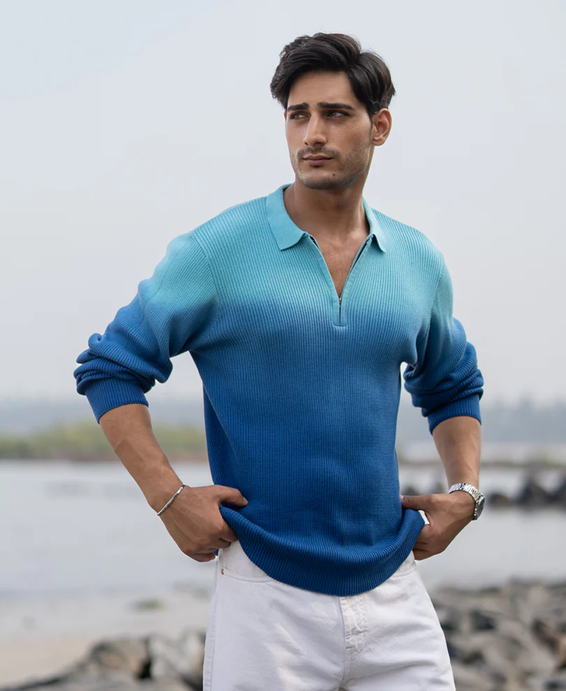 Blue Ombre Structure Cotton Sweatshirt - Image 3