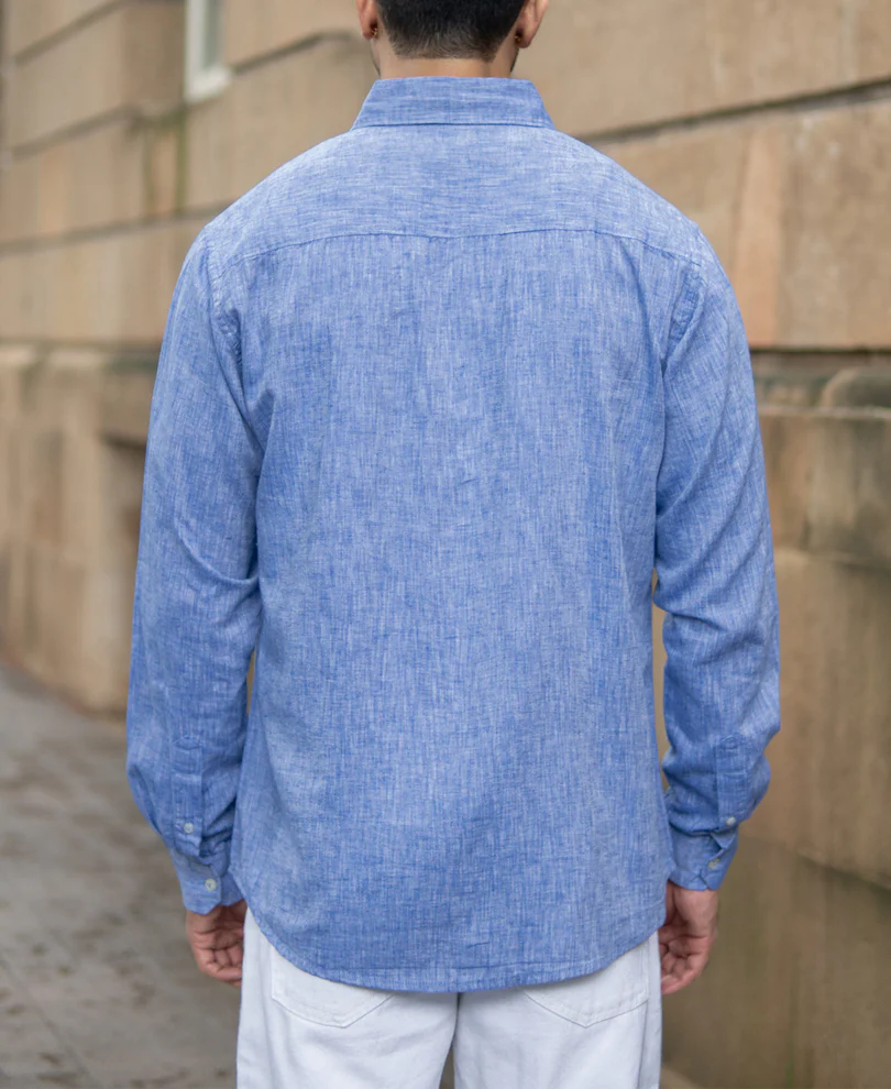 Blue Slub Linen Blend Shirt - Image 5