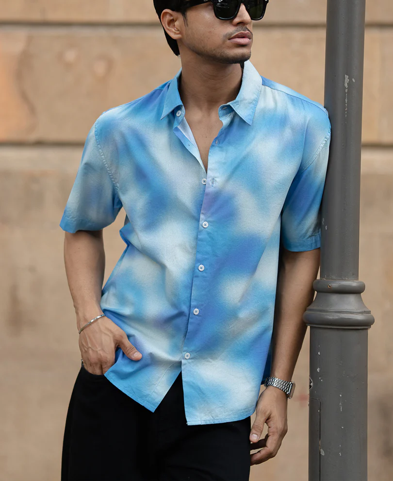 Blue Spray Print Shirt - Image 2
