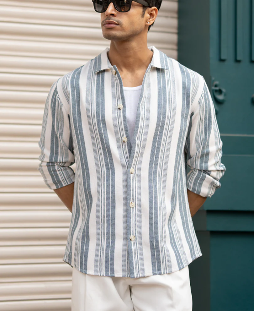 Blue Structure Stripe Shirt - Image 2