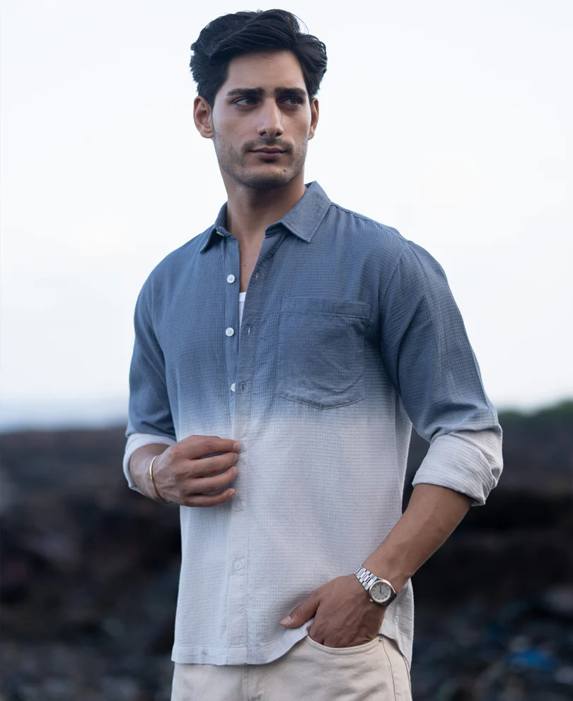 Blue Structured Ombre Shirt - Image 2
