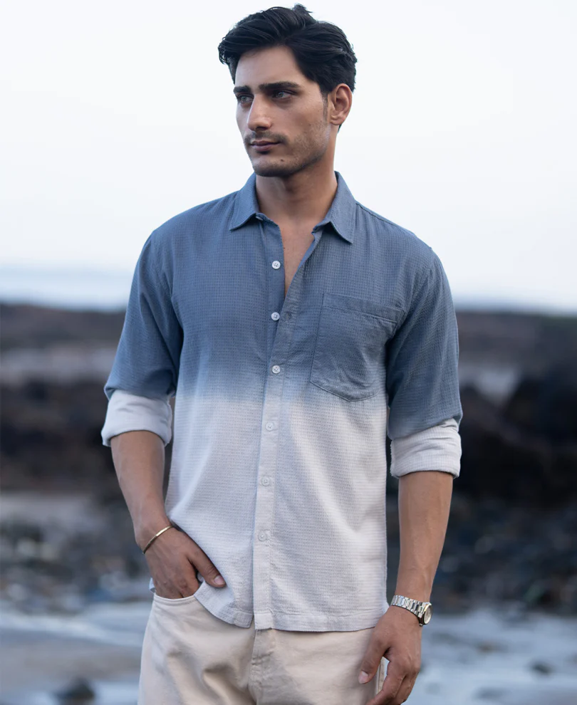 Blue Structured Ombre Shirt - Image 6