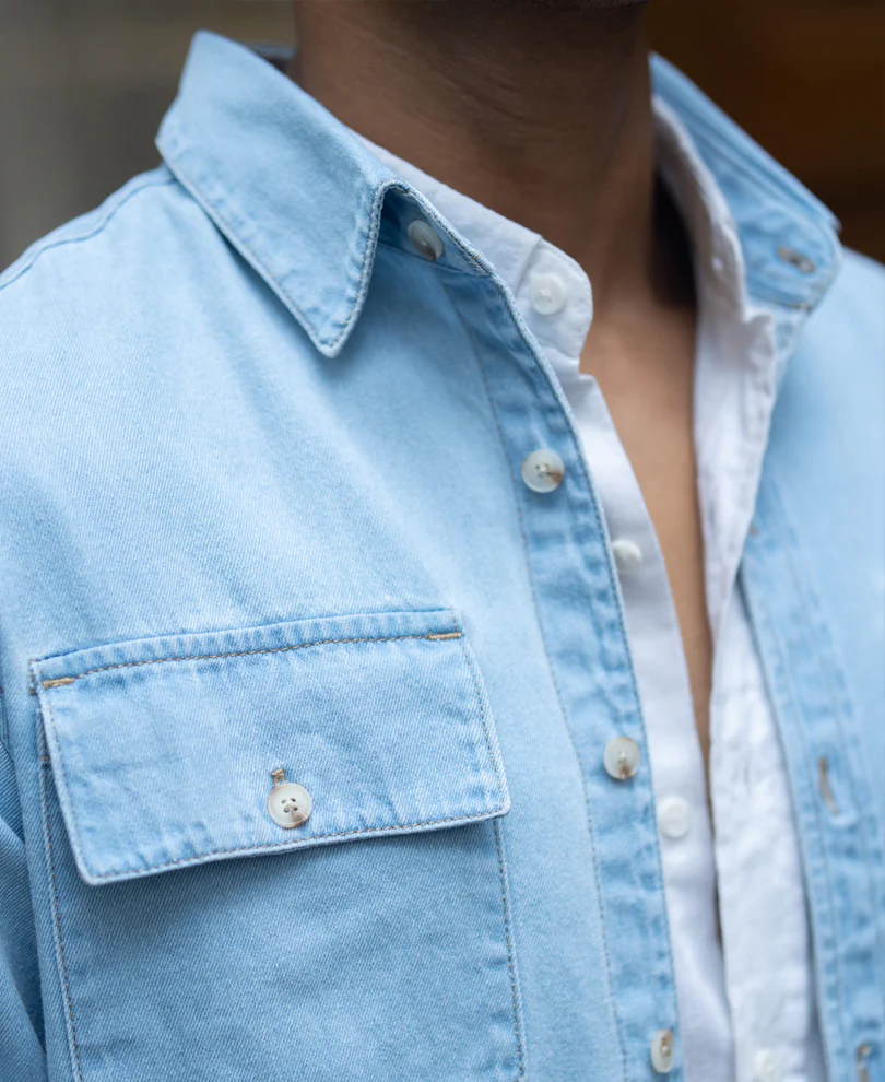 Blue Washed Denim Double Pocket Shirt - Image 3