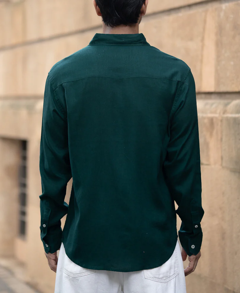 Bottle Green Linen Blend Shirt - Image 5