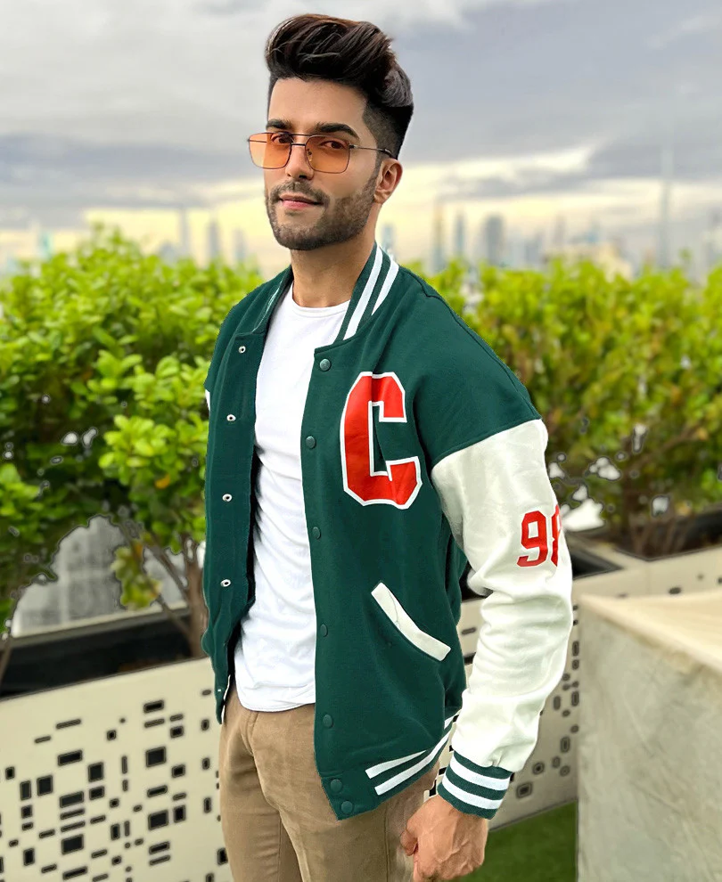 Bottle Green Varsity Baseball Oversize Drop Shoulder Jacket - Image 3
