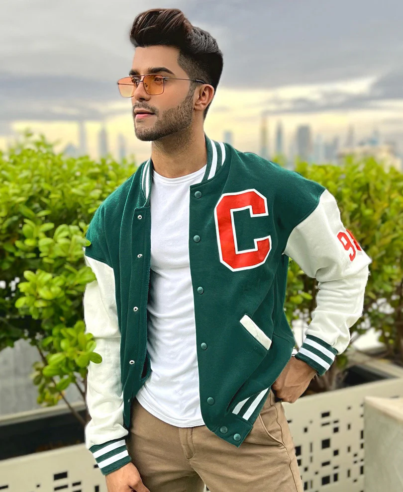 Bottle Green Varsity Baseball Oversize Drop Shoulder Jacket - Image 6