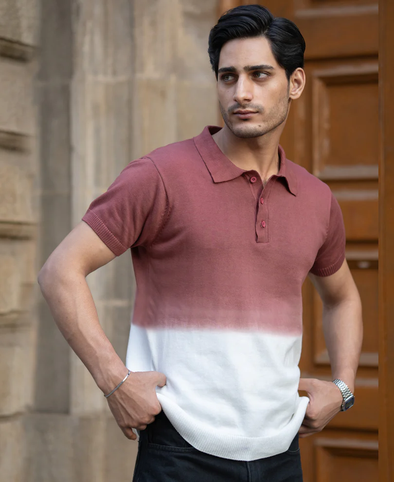 Brick Ombre Knit Polo T-Shirt - Image 2