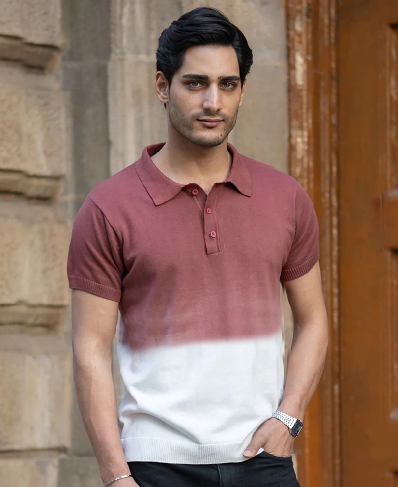 Brick Ombre Knit Polo T-Shirt - Image 3