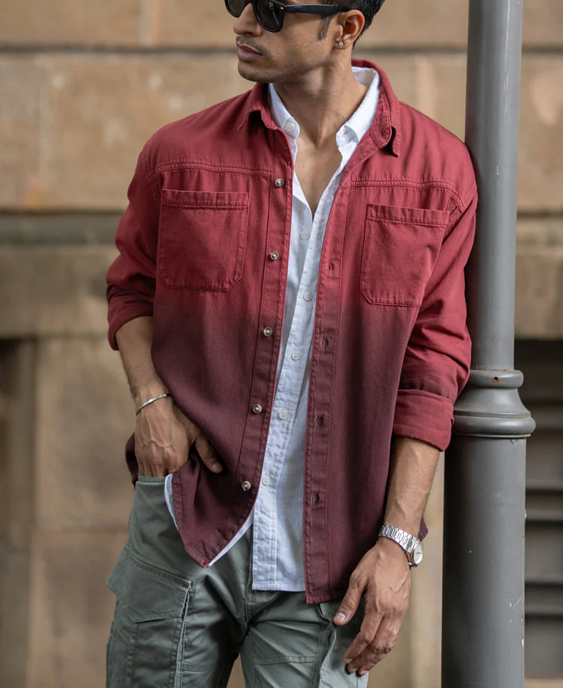 Brick Red Ombre Shirt With Pockets - Image 2