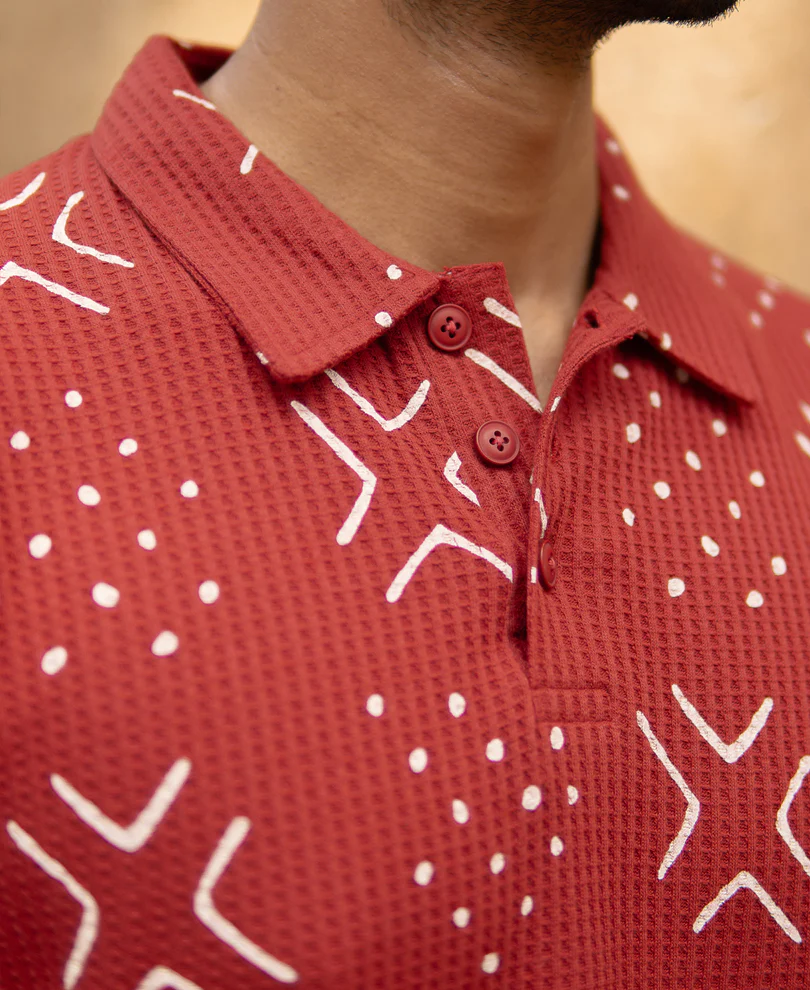 Brick Red Printed Polo T-Shirt - Image 3
