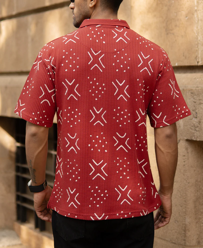 Brick Red Printed Polo T-Shirt - Image 5
