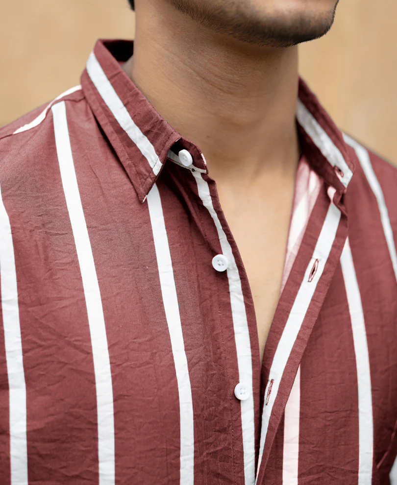 Brick Red Printed Stripe Shirt - Image 3