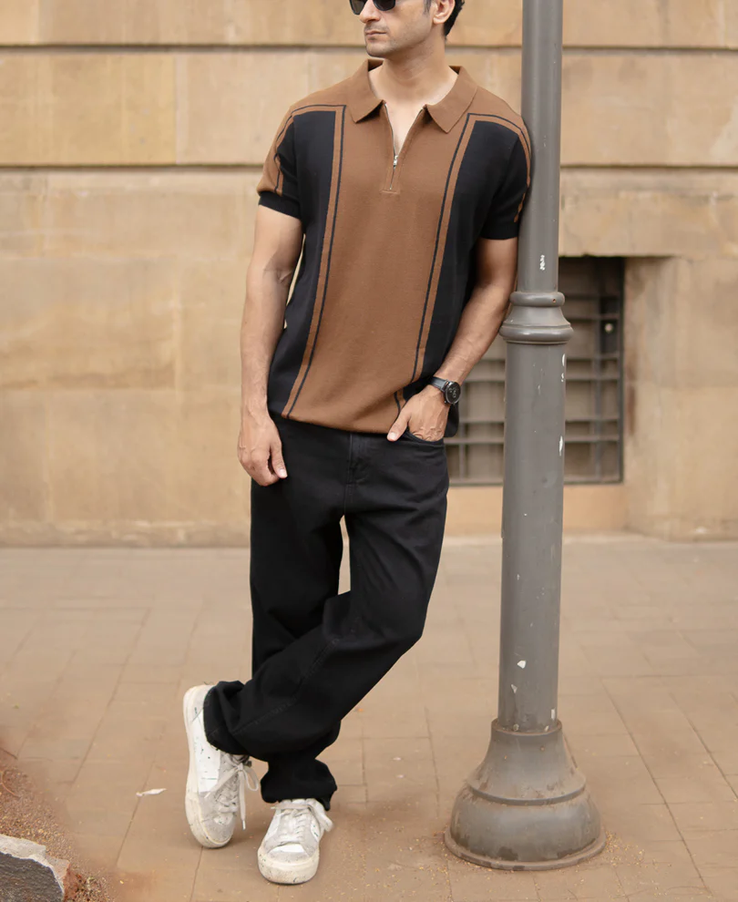 Brown And Black Panelled T-Shirt - Image 6