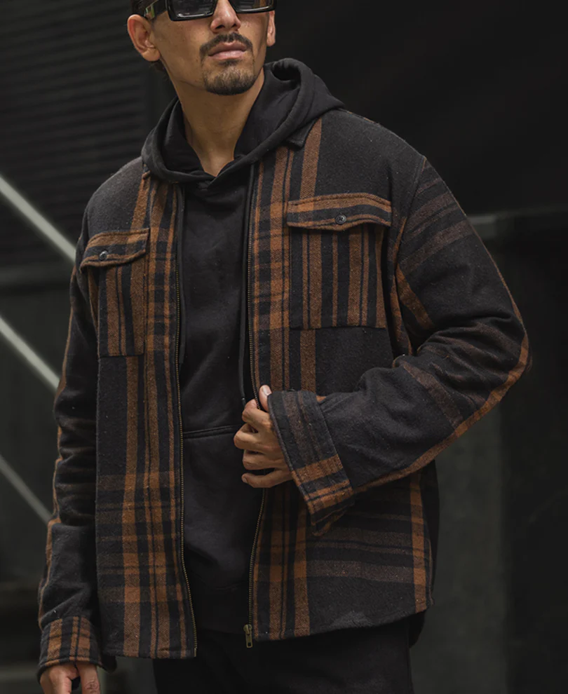 Brown And Black Full Sleeve Regular Fit Flannel Shacket - Image 3