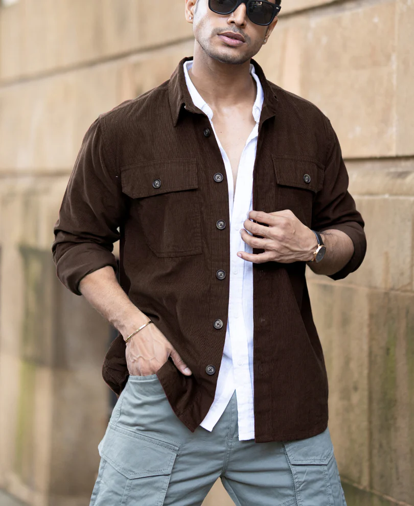 Brown Corduroy Shirt With Pockets - Image 2