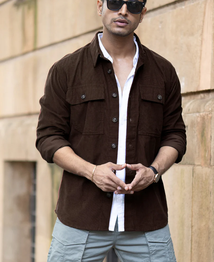 Brown Corduroy Shirt With Pockets - Image 3