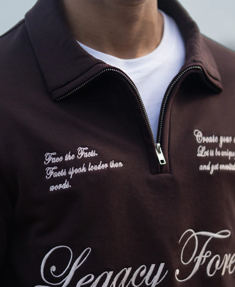 Brown Embroidered Quarter Zip Sweatshirt - Image 5
