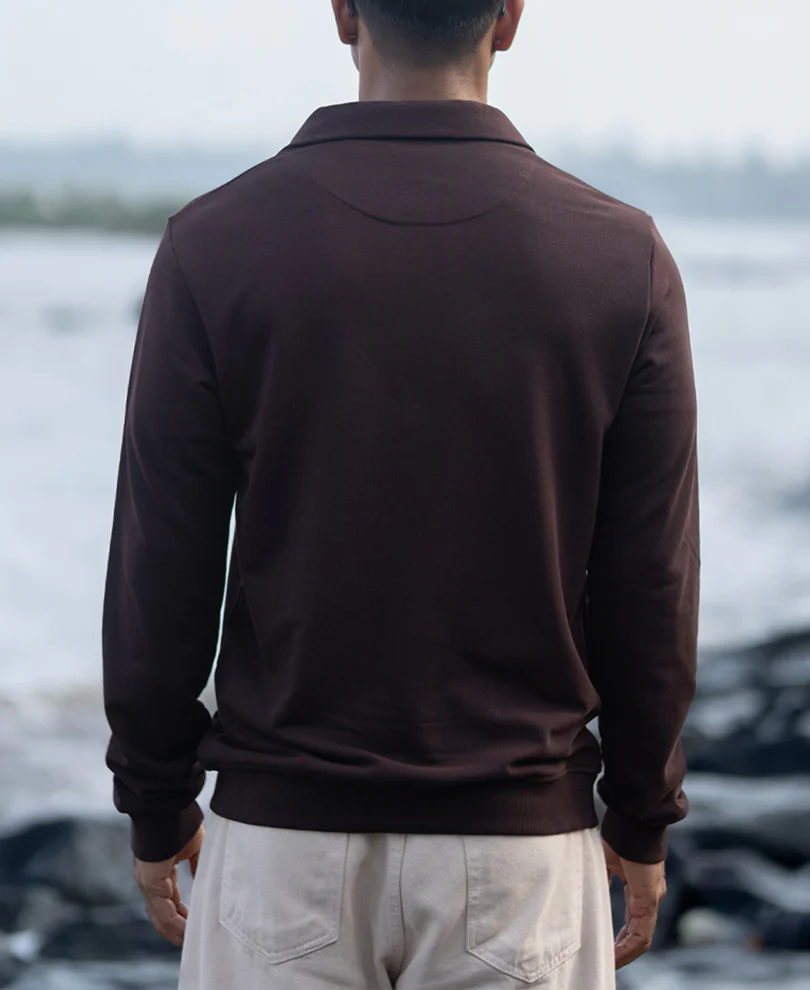 Brown Embroidered Quarter Zip Sweatshirt - Image 6