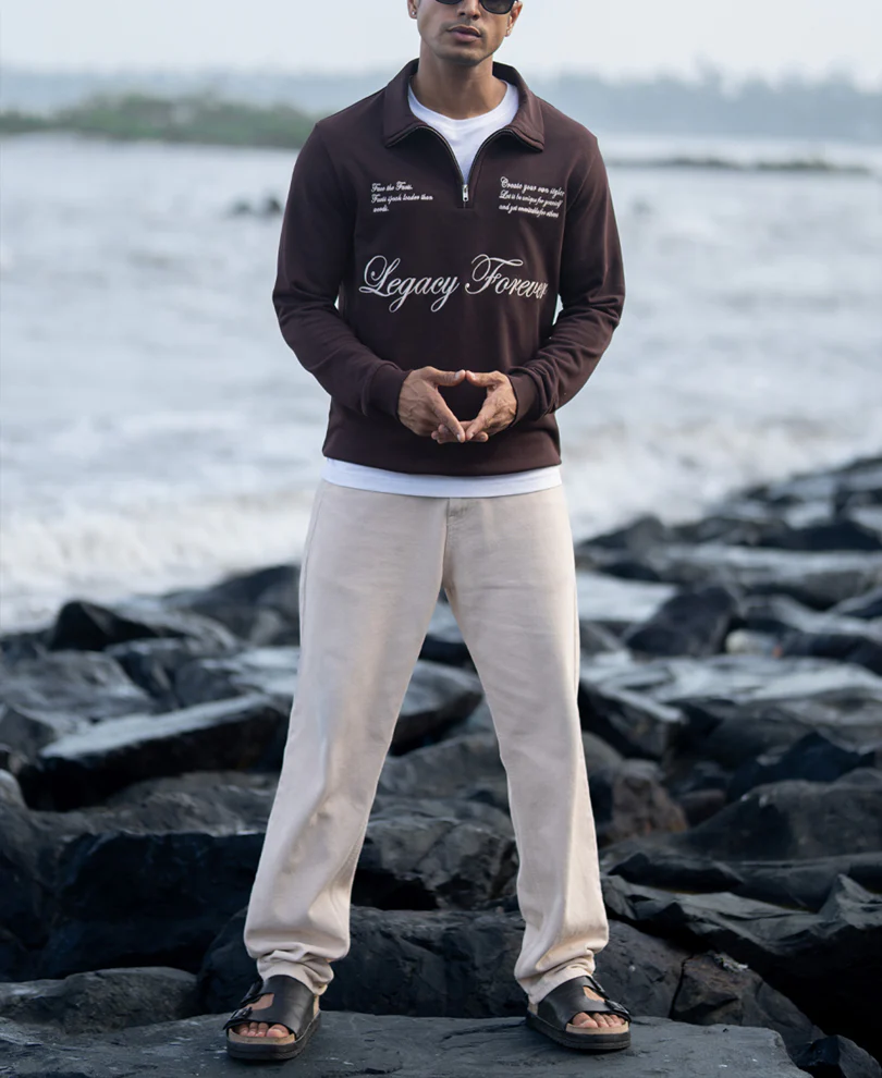 Brown Embroidered Quarter Zip Sweatshirt - Image 7