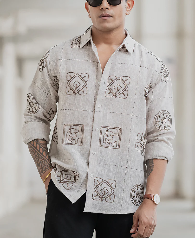 Green Embroidered Natural Shirt - Image 2