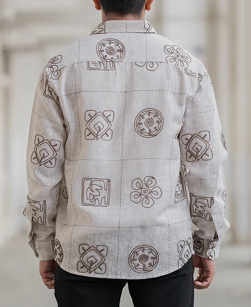 Green Embroidered Natural Shirt - Image 4