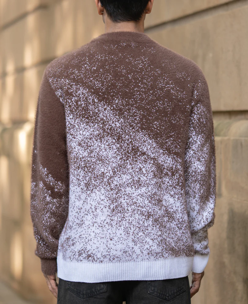 Brown Fuzzy Jacquard Knit Sweater - Image 5