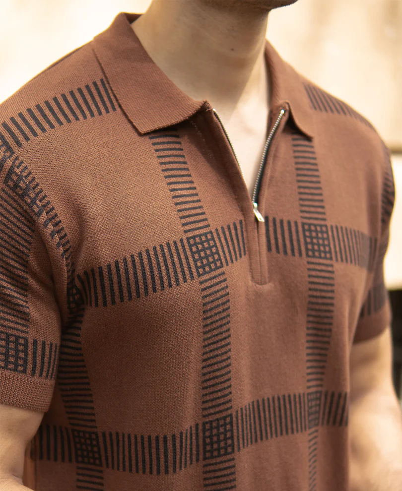 Brown Knitted Polo T-Shirt - Image 4