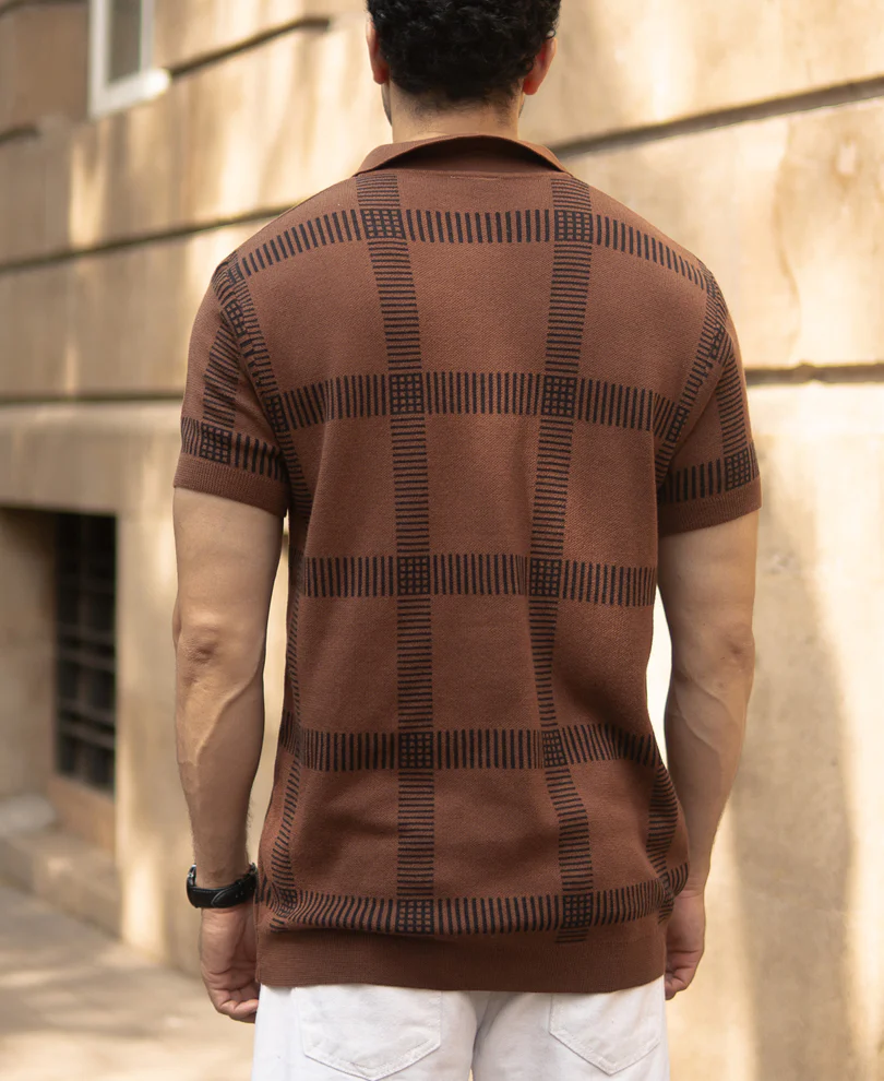 Brown Knitted Polo T-Shirt - Image 5