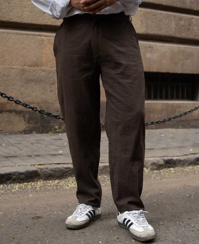 Brown Seersucker Cotton Pant - Image 3