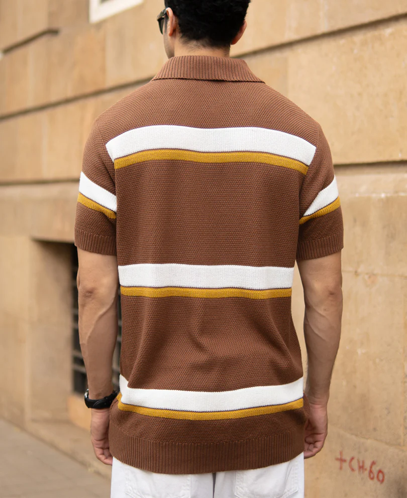 Brown Striped Knit T-Shirt - Image 5