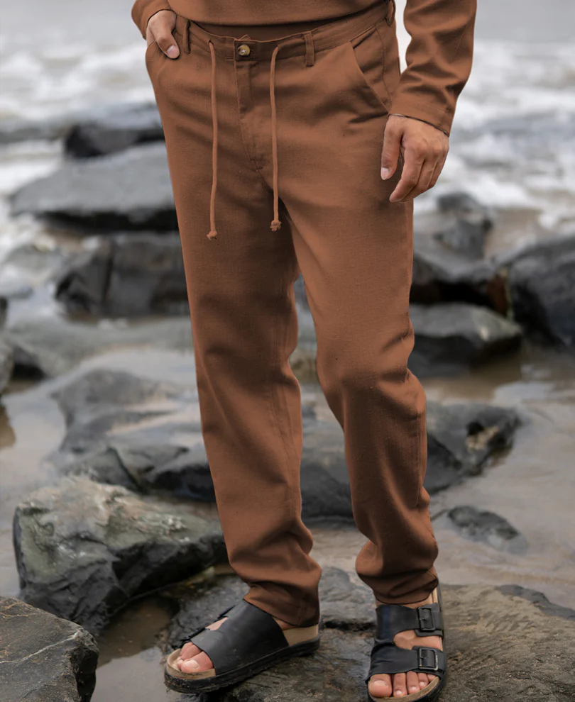 Brown Structured Cotton Trouser - Image 3