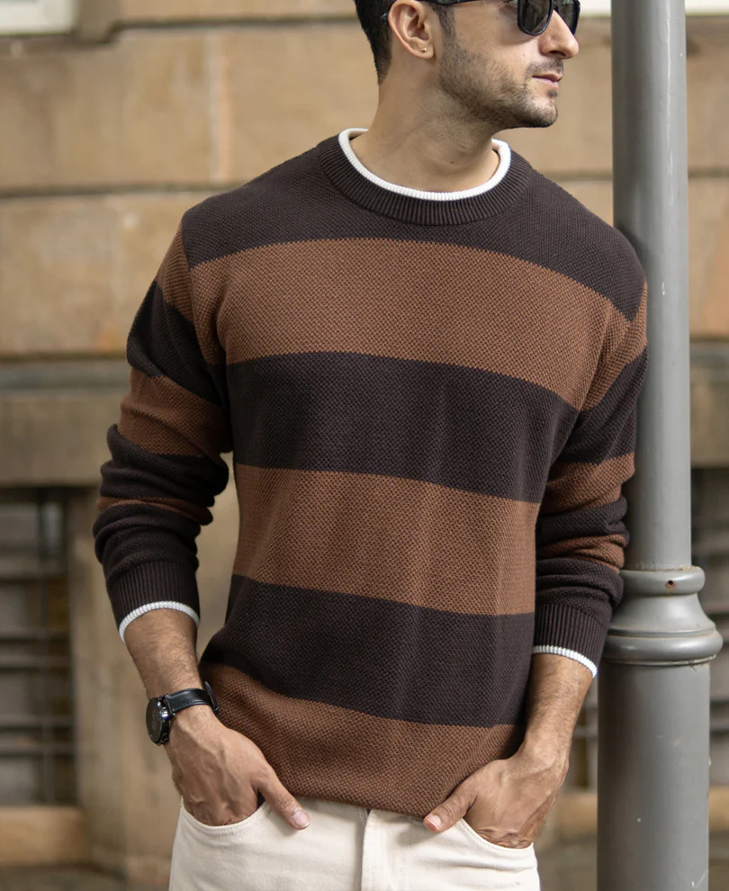 Brown Structured Stripe T-Shirt - Image 3