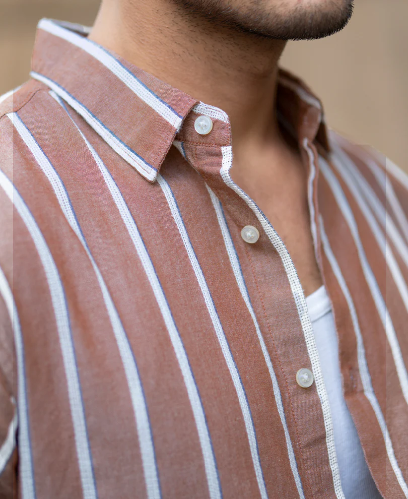 Brown Structured Striped Shirt - Image 3
