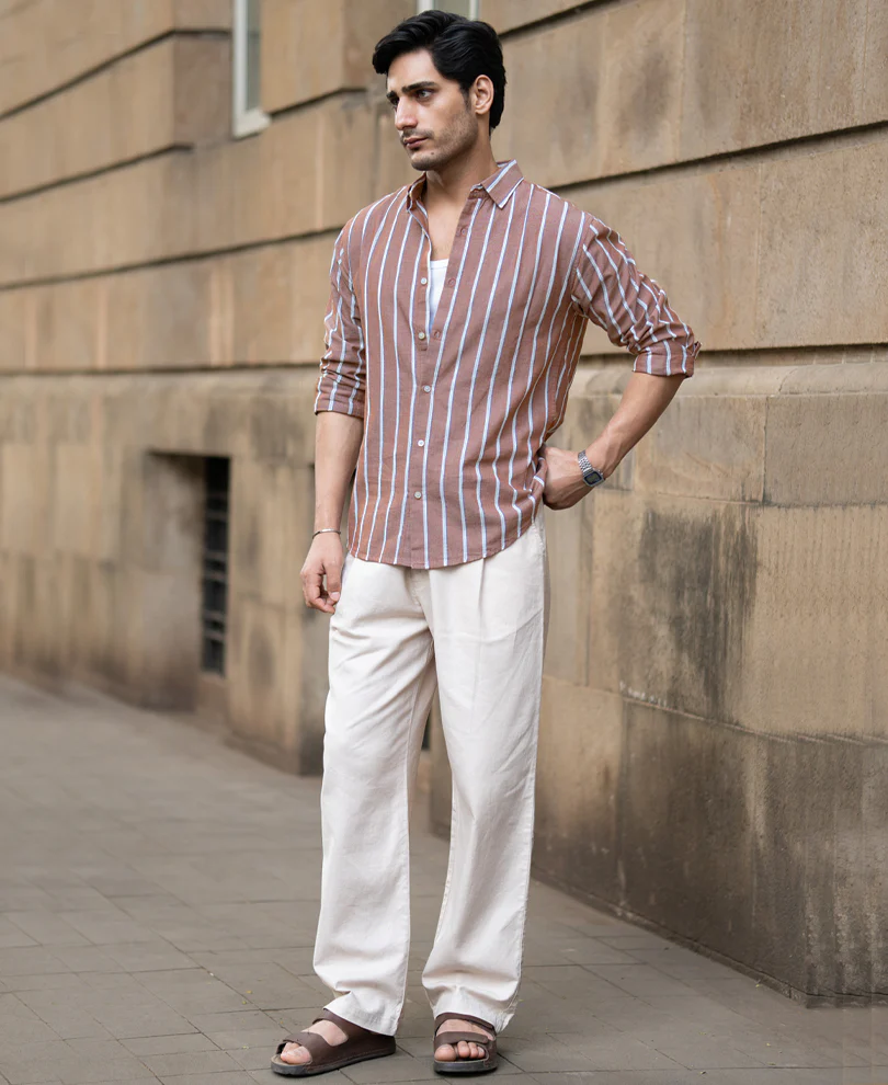 Brown Structured Striped Shirt - Image 6