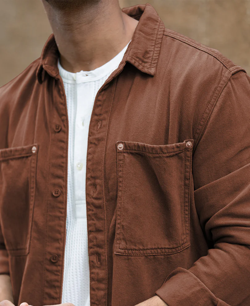 Brown Textured Cotton Overshirt - Image 3