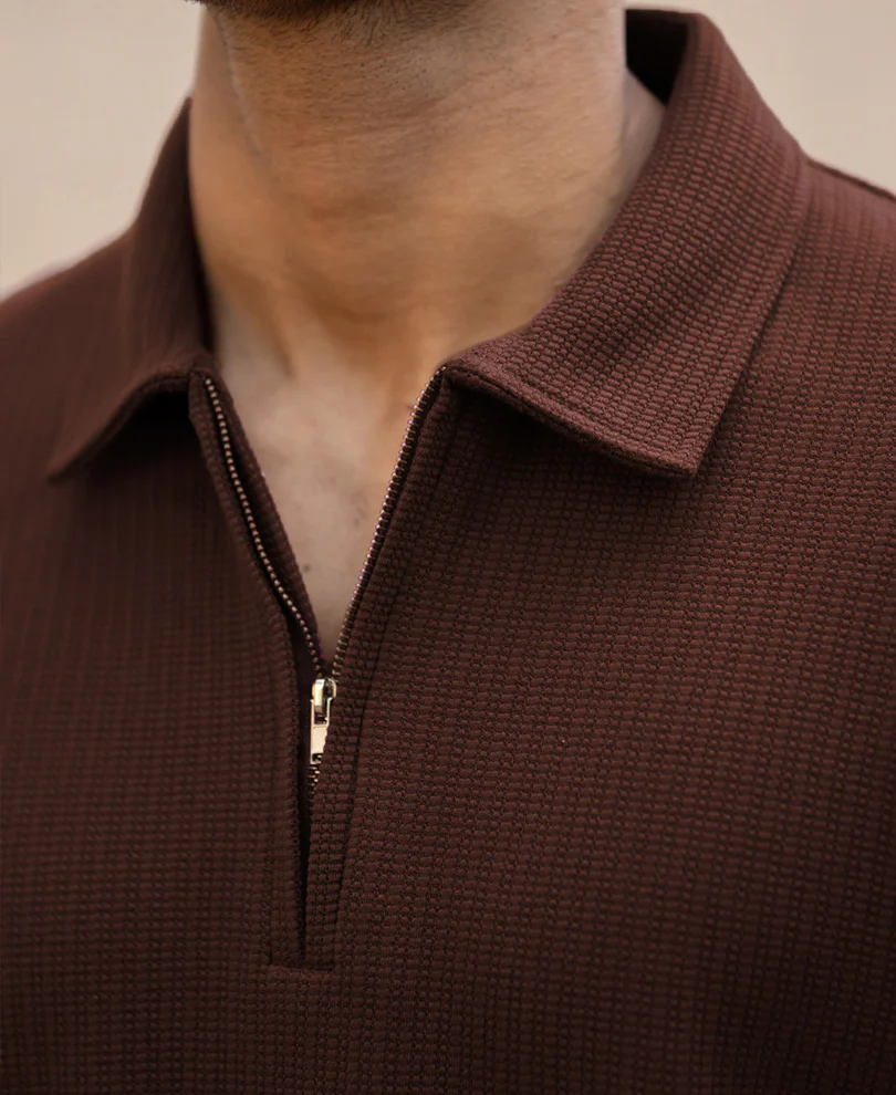 Brown Zipper Polo T-Shirt - Image 4