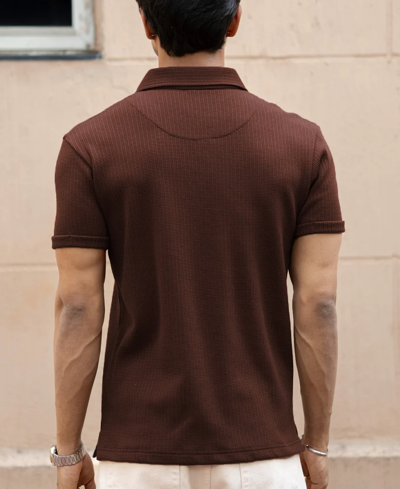Brown Zipper Polo T-Shirt - Image 5