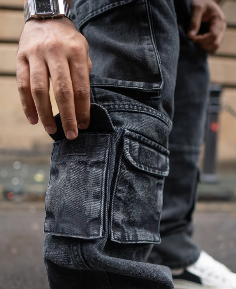Charcoal Black Multi Pockets Baggy Fit Denim Jeans - Image 5