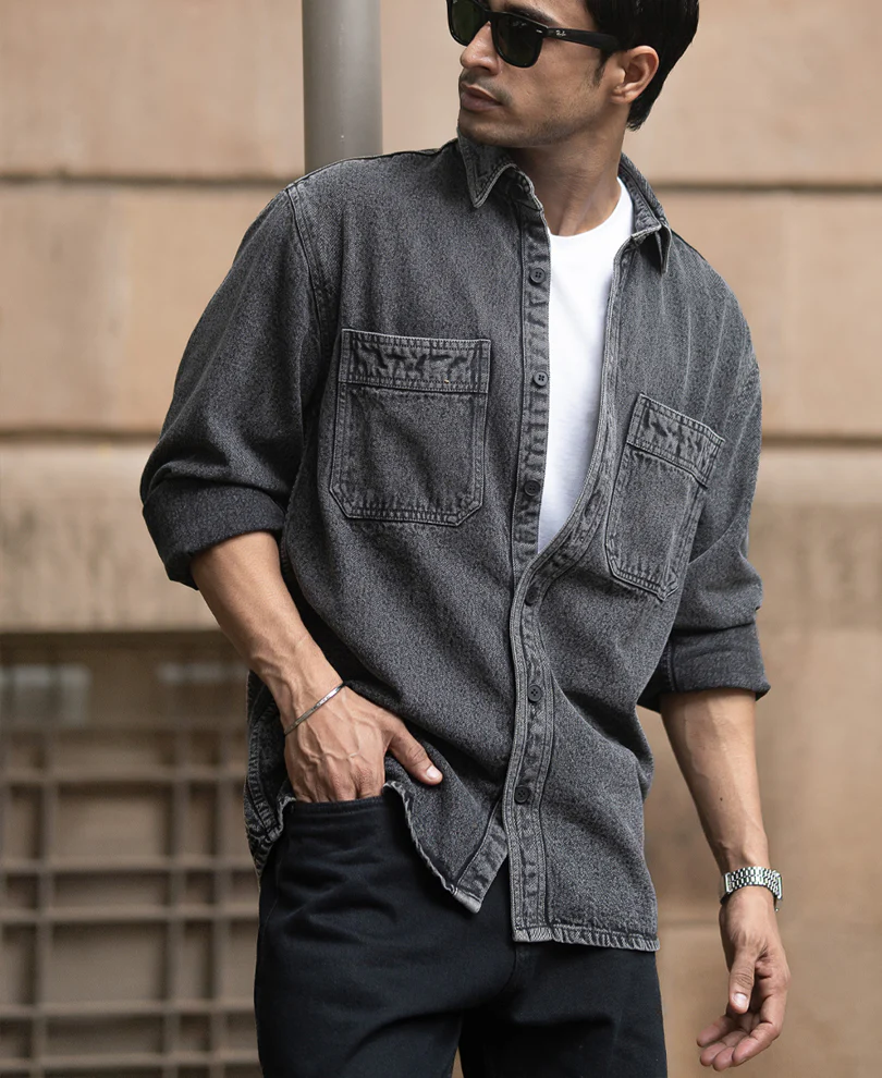 Charcoal Washed Denim Overshirt - Image 3