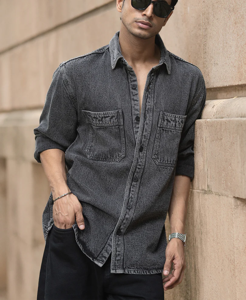 Charcoal Washed Denim Overshirt - Image 4