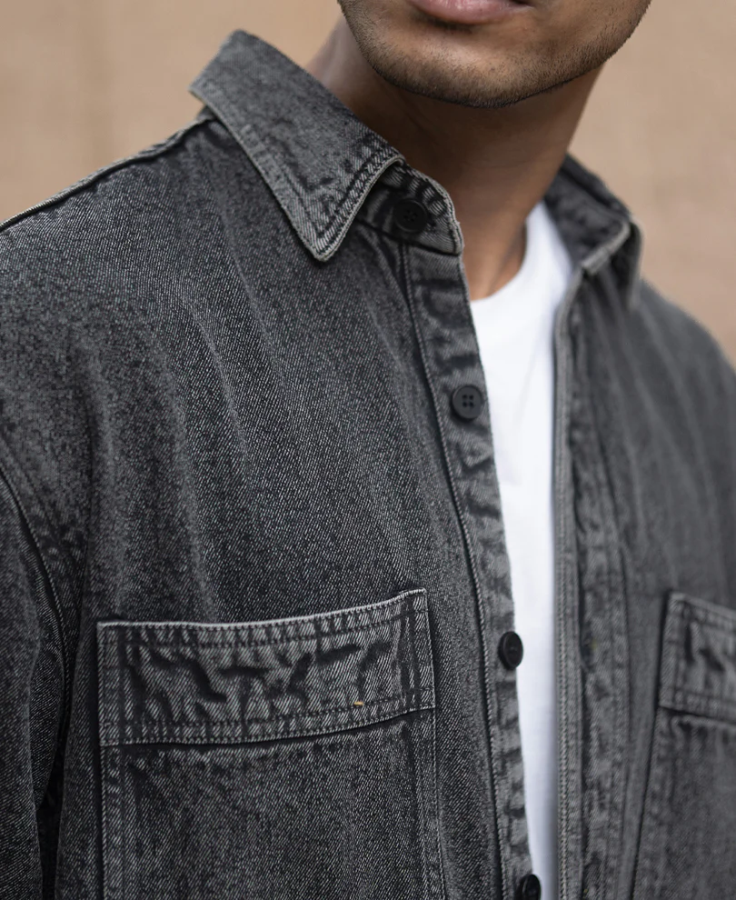 Charcoal Washed Denim Overshirt - Image 5