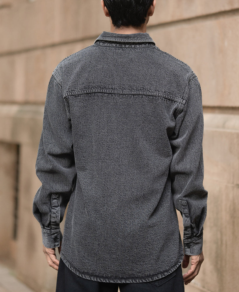 Charcoal Washed Denim Overshirt - Image 6