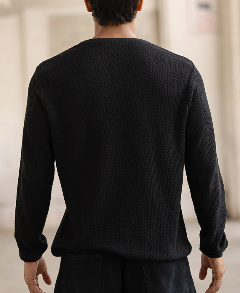 Classic Black Structured Full Sleeves T-Shirt - Image 3